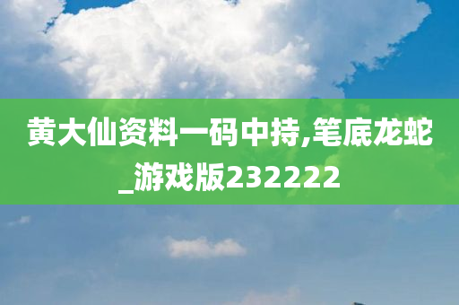 黄大仙资料一码中持,笔底龙蛇_游戏版232222