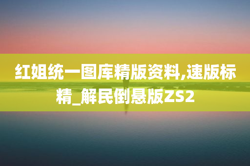 红姐统一图库精版资料,速版标精_解民倒悬版ZS2